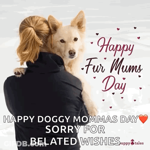 Woman Hugging Dog Saying Happy Fur Mums Day GIF
