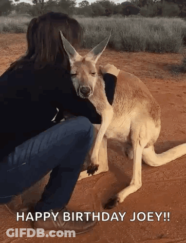 Woman Hugging Kangaroo Saying Happy Birthday Joey GIF