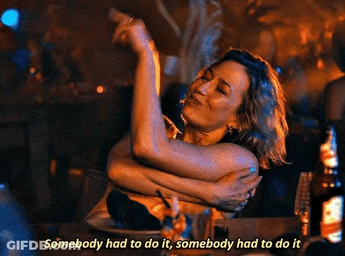 Woman Hugging Woman Saying Somebody Had To Do It GIF