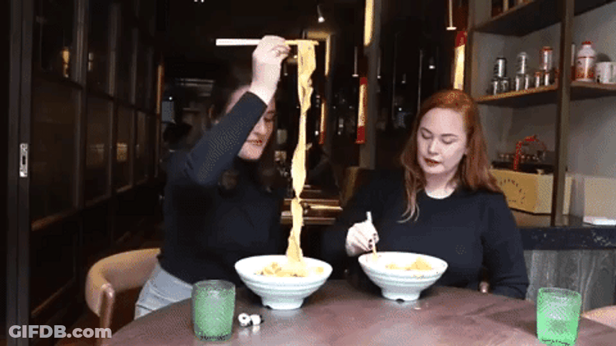 Woman Impressive Long Noodles GIF