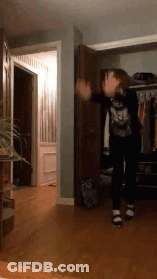 Woman In All Black Outfit Crazy Dancing GIF