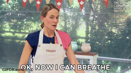 Woman In Apron Saying Maggie Says Ok Now I Can Breathe GIF