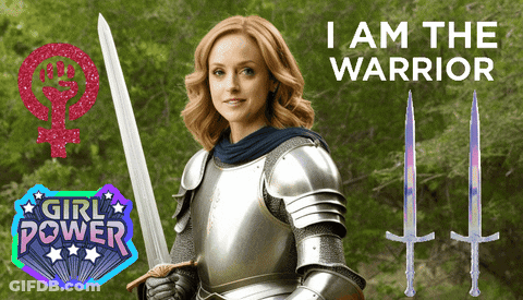 Woman In Armor Holding Sword I Am The Warrior GIF