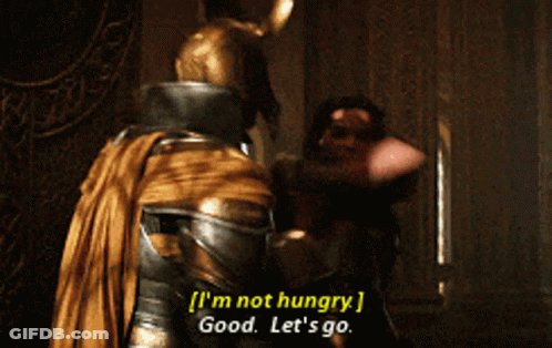 Woman In Armor Says I'm Not Hungry Good Let's Go GIF