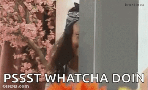 Woman In Bandana Peeking Pssst Whatcha Doin GIF