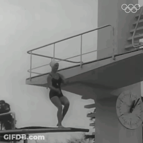 Woman In Bathing Suit On Diving Board GIF