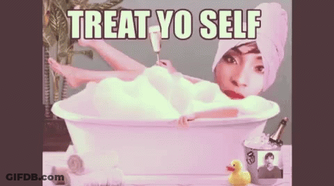Woman In Bathtub With Towel Treat Yo Self GIF