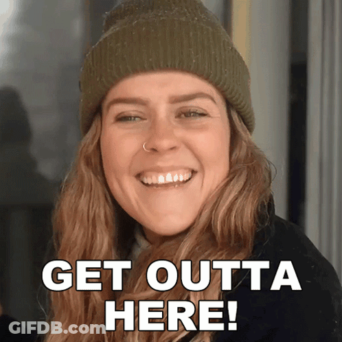 Woman In Beanie Smiling Get Outta Here GIF