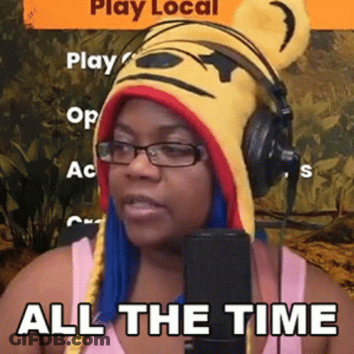 Woman In Bear Hat And Headphones At Microphone GIF