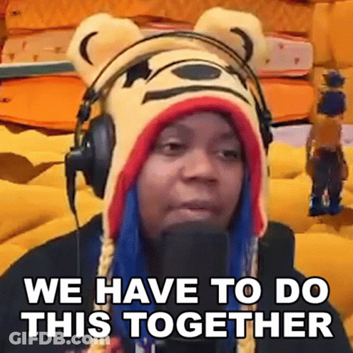 Woman In Bear Hat And Headphones Says We Have To Do This Together GIF