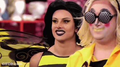 Woman In Bee Costume Smiling Beside Woman GIF