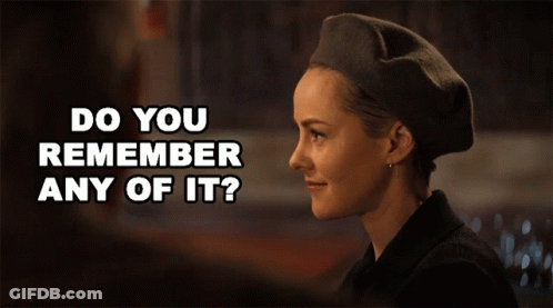 Woman In Beret Asking If She Remembers Any Of It GIF