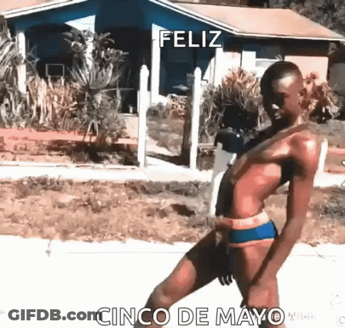 Woman In Bikini Dancing In Front Of Feliz Cinco De Mayo House GIF