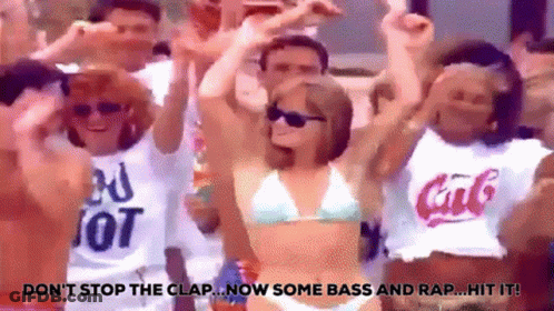 Woman In Bikini Dancing With People In Coca Cola Shirts GIF