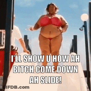 Woman In Bikini Going Down Water Slide GIF