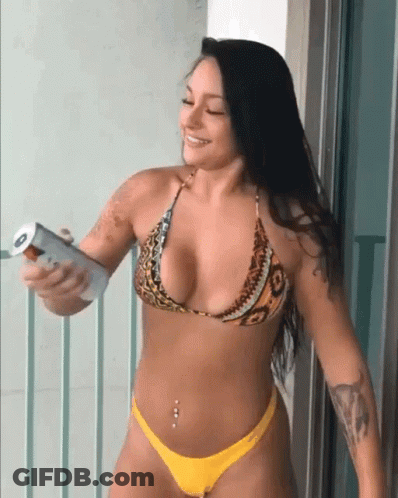 Woman In Bikini Holding Soda Can GIF