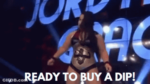 Woman In Bikini In Front Of Ready To Buy A Dip Sign GIF