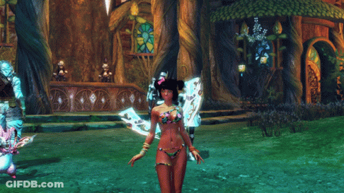 Woman In Bikini In Front Of Stained Glass GIF