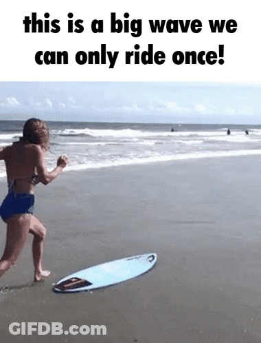 Woman In Bikini Running Toward Surfboard GIF