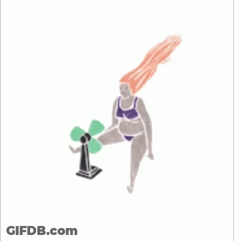 Woman In Bikini Standing Next To Fan With Leg Up GIF