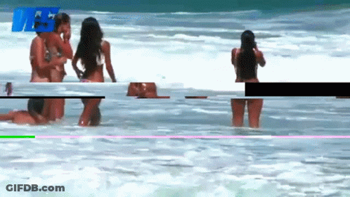 Woman In Bikini Taking Photo Of Another In Water GIF