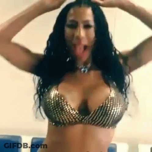 Woman In Bikini Top Dancing With Hands Up GIF
