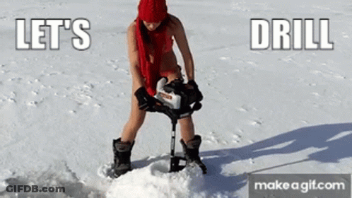 Woman In Bikini Using Drill On Snow GIF
