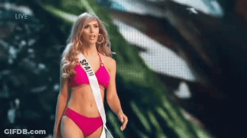 Woman In Bikini With Sash Saying Spain GIF