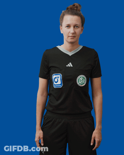 Woman In Black Adidas Shirt With Blue Sticker Saying G GIF