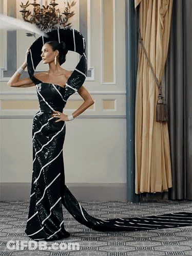 Woman In Black And White Dress GIF