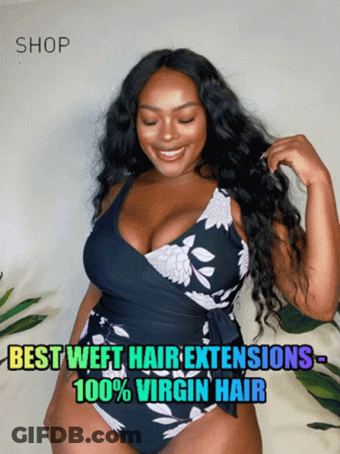 Woman In Black And White Swimsuit Best Weft Hair Extensions GIF