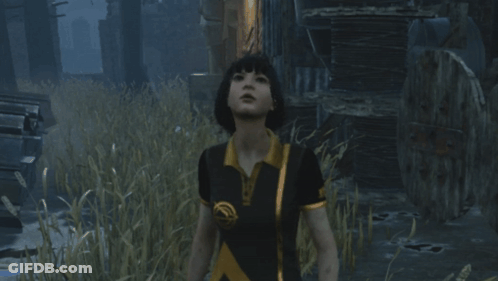 Woman In Black And Yellow Shirt With X GIF