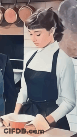 Woman In Black Apron Holding Bowl GIF