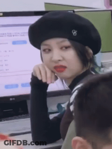 Woman In Black Beret With Letter G In Front Of LG Computer GIF