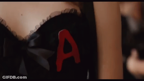 Woman In Black Bra With Red Letter A GIF