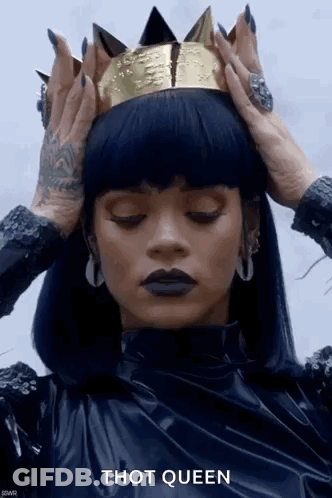 Woman In Black Dress And Gold Crown GIF