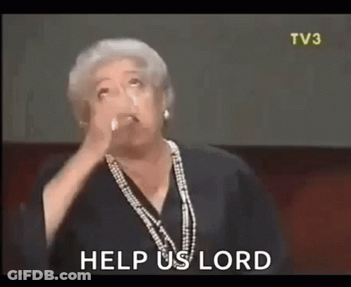 Woman In Black Dress And Pearls Pleading GIF