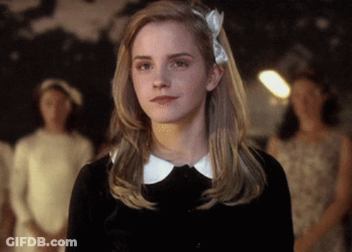 Woman In Black Dress And White Collar Looking GIF