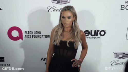 Woman In Black Dress At Elton John AIDS Foundation Logo GIF