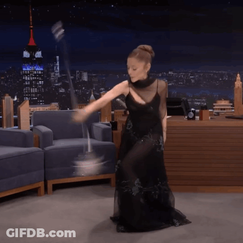 Woman In Black Dress At Jimmy Fallon Desk GIF