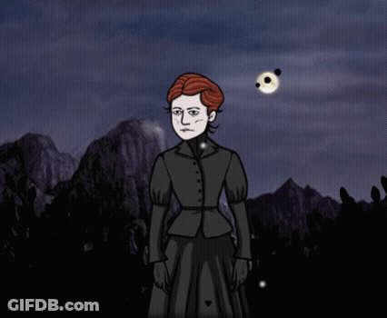 Woman In Black Dress Before Pyramid In Dark Room GIF