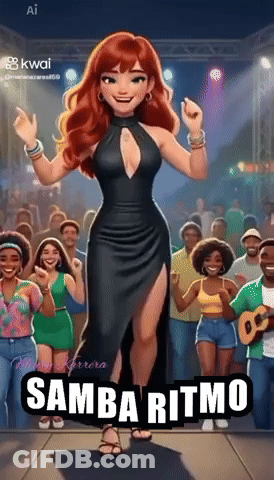 Woman In Black Dress Dancing Samba Ritmo In Front Of Crowd GIF