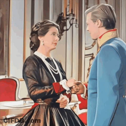 Woman In Black Dress Holding Hands With Man In Blue Suit GIF
