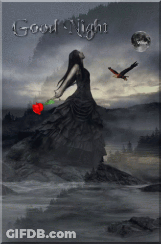 Woman In Black Dress Holding Red Rose Saying Good Night GIF