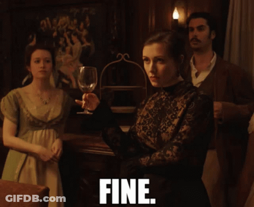 Woman In Black Dress Holding Wine Saying Fine GIF