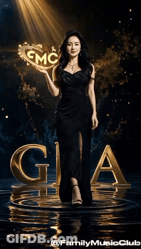 Woman In Black Dress In Front Of GMC Sign GIF