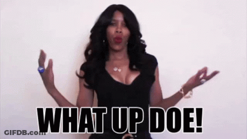 Woman In Black Dress Making Funny Face Saying What Up Doe GIF
