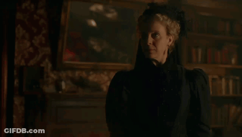 Woman In Black Dress Saying Get Out GIF
