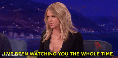 Woman In Black Dress Saying Ive Been Watching You GIF