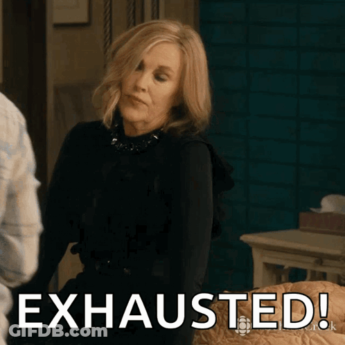 Woman In Black Dress Says Exhausted GIF